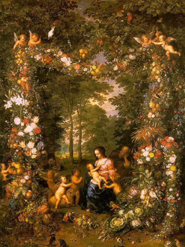 Holy Family in a Flower Fruit Wreath